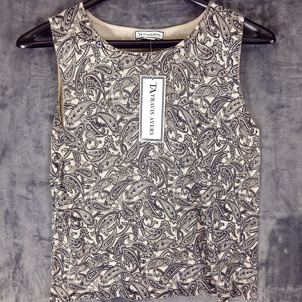 Travis Ayers Shirt Womens‎ 16 Grey Charcoal Paisley 100% Silk Sleeveless Top NWT